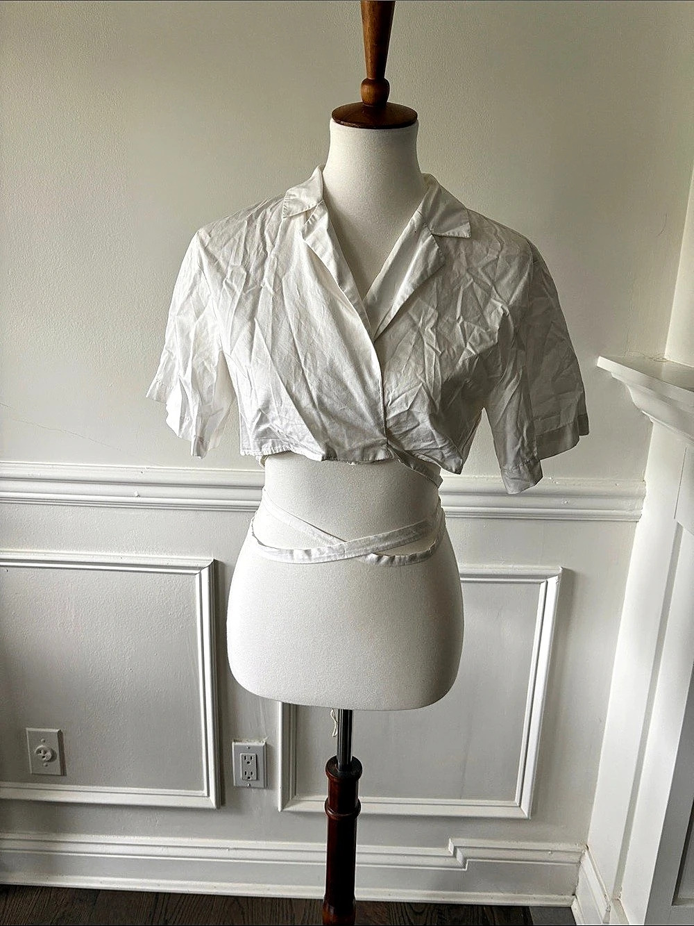 Zara Short Sleeve Wrap Shirt Cropped White XS